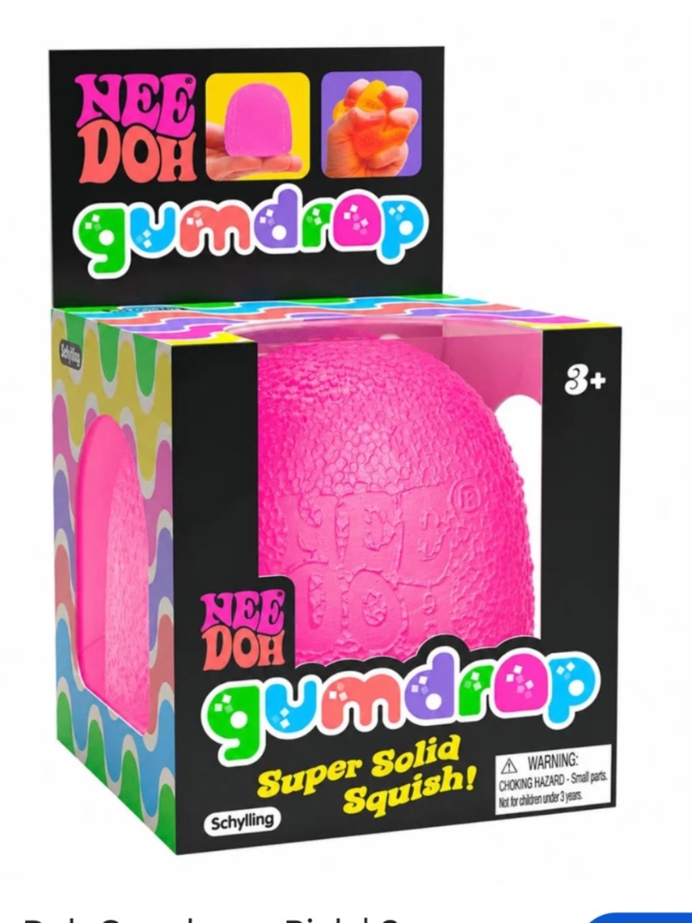 Schylling NeeDoh Gumdrop – Pink Super Solid Squish Sensory Fidget Toy (New in Bo